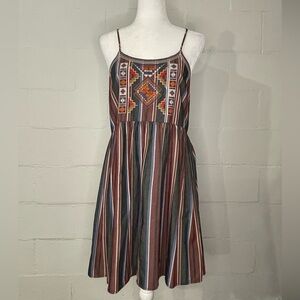 Madewell Striped Embroidered Spaghetti‑Strap Midi Dress - Rust, Navy, Cream